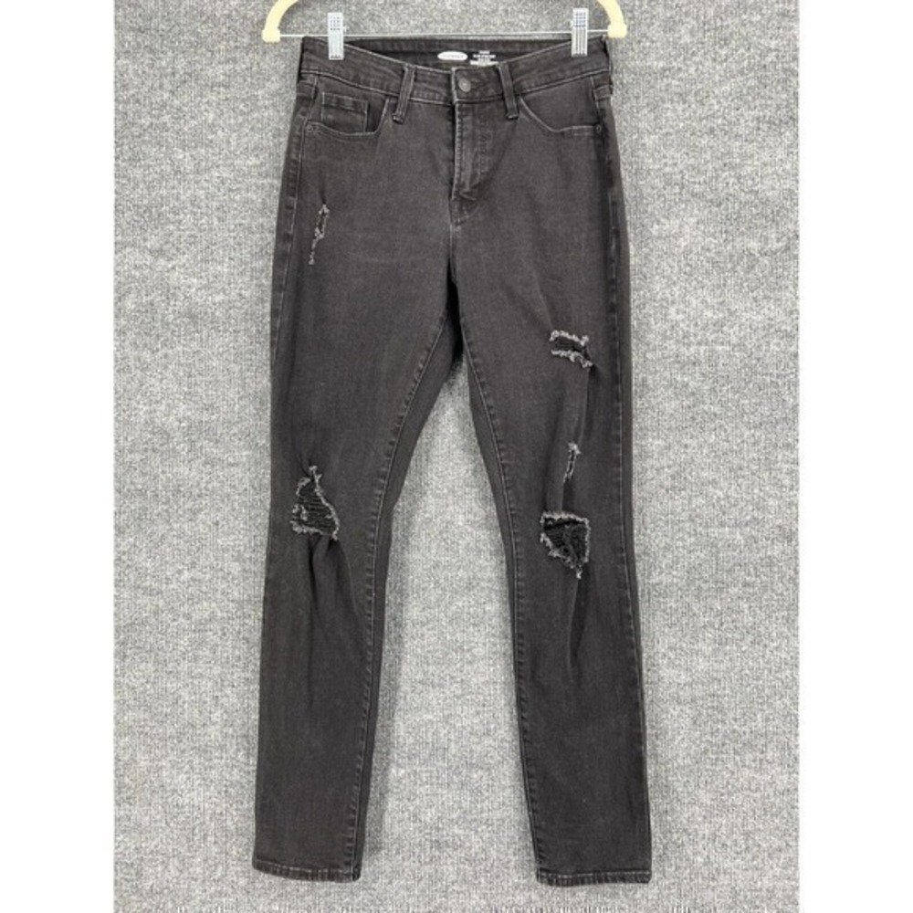 Old Navy Jeans Womens 4 Black Power Slim Straight High Rise Distressed Stretch